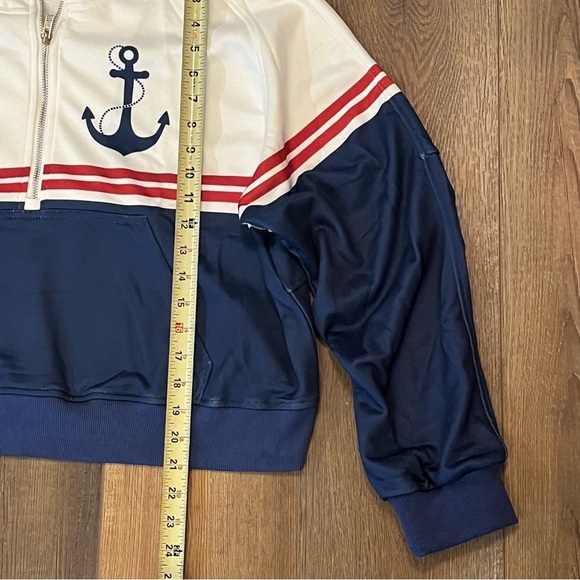 Y2K Nautical ANCHOR Half Zip Hoodie Jacket Pullover Cropped Women's XL Oversized - Picture 15 of 16